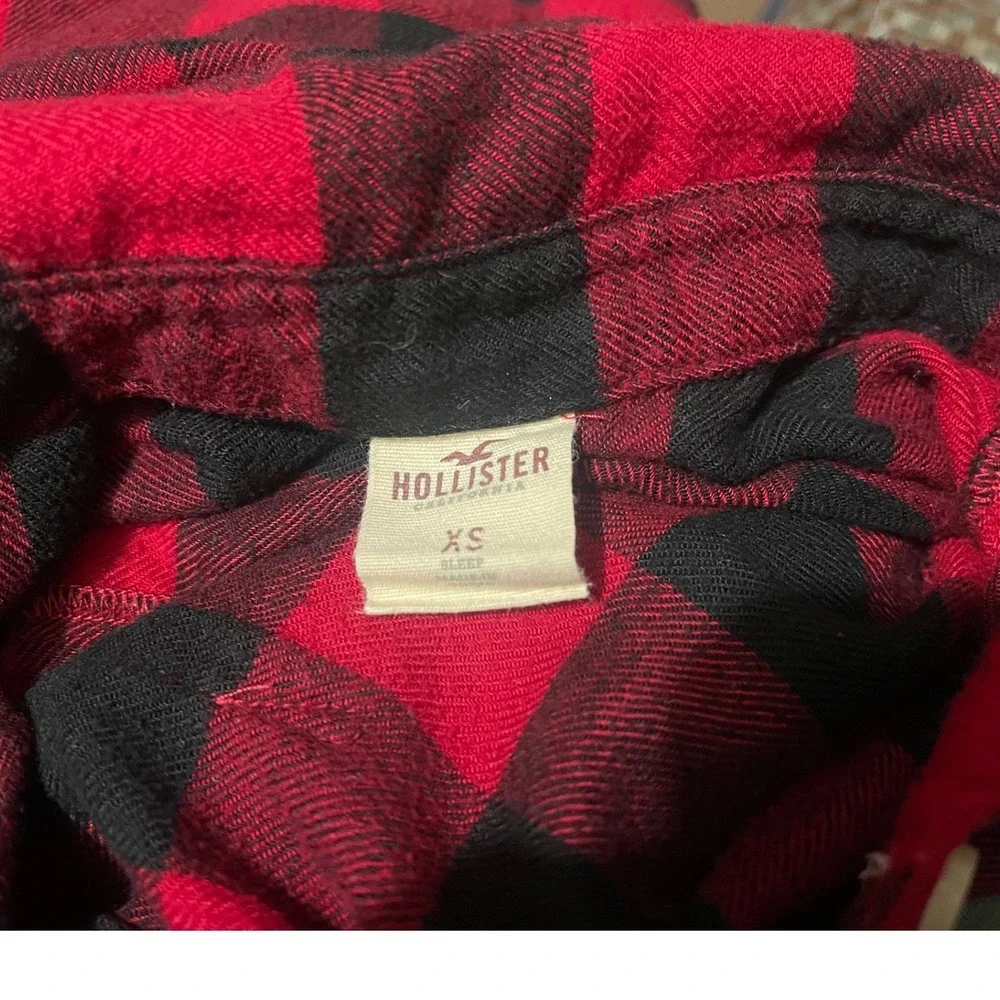 Hollister Womens XS Sleep Shirt Flannel Buffalo Plaid‎ Logo-Holiday Comfortcore